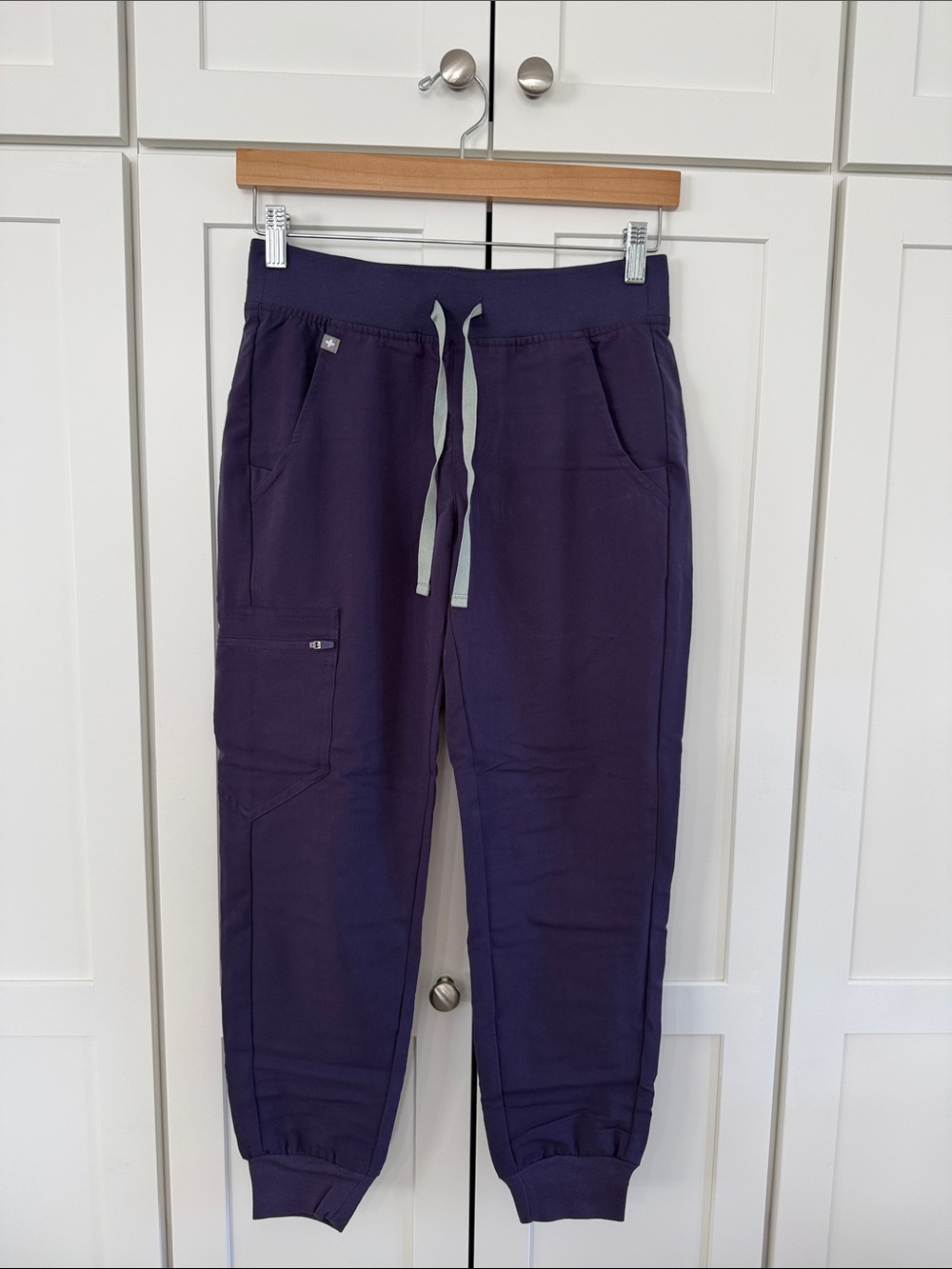 Figs Dark Purple Drawstring Joggers with Light Gray Cord